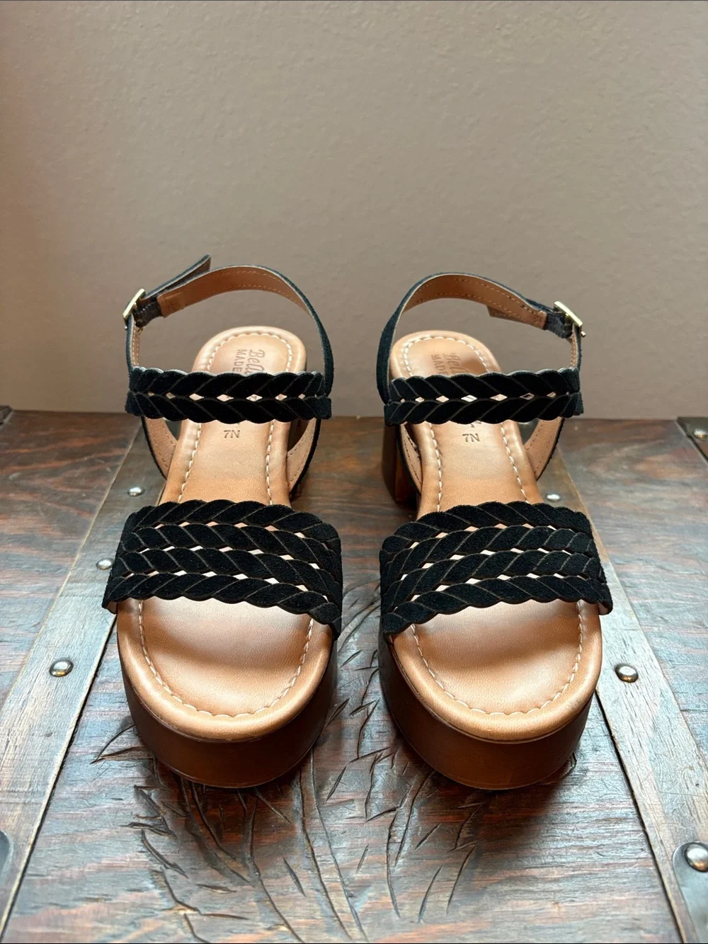 Wedge Sandals with Braided Straps in Black